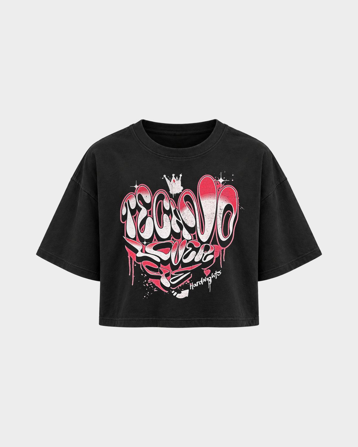 Techno lover 4ever – Crop Top in Schwarz – Vorderansicht