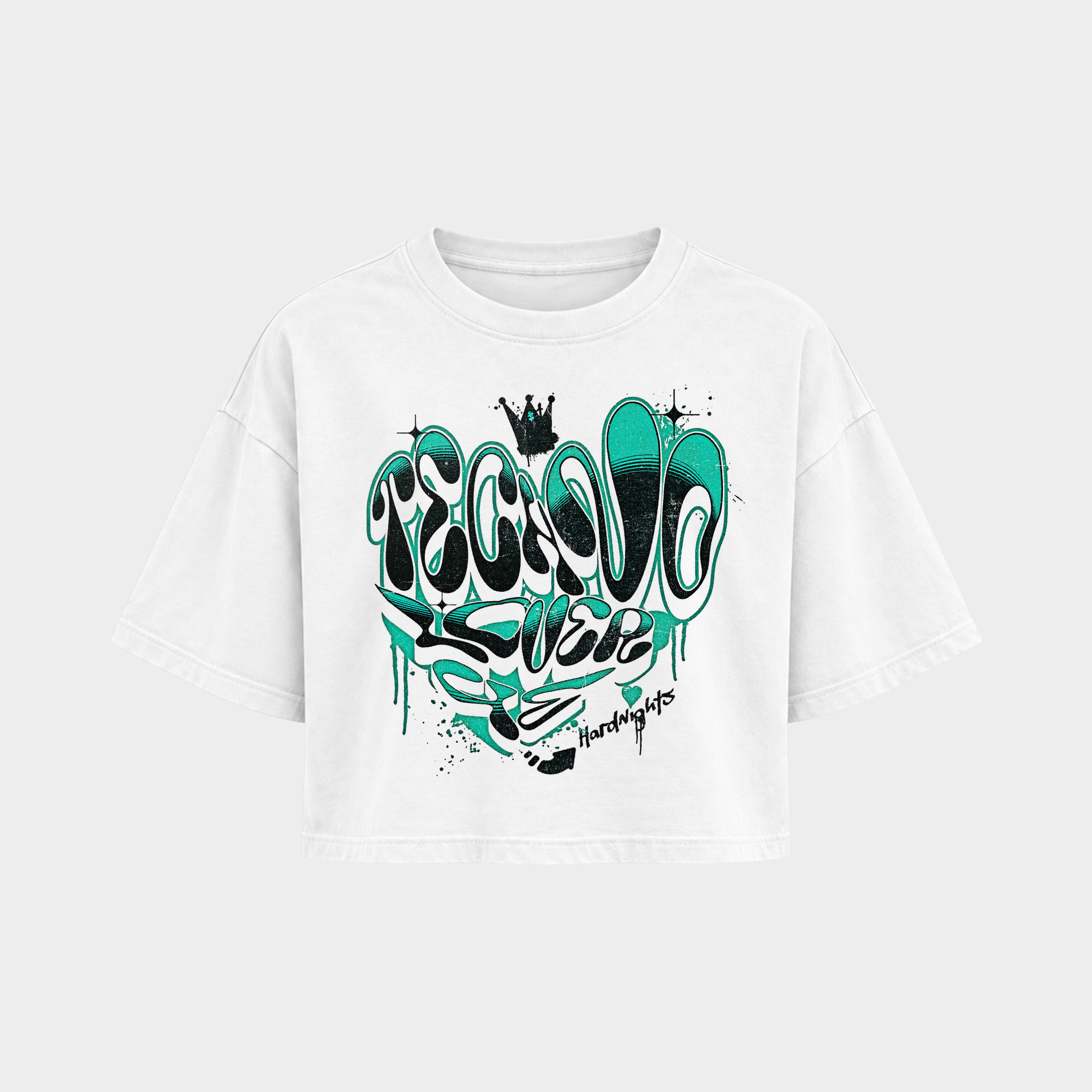 Techno lover 4ever – Crop Top in Weiß – Vorderansicht