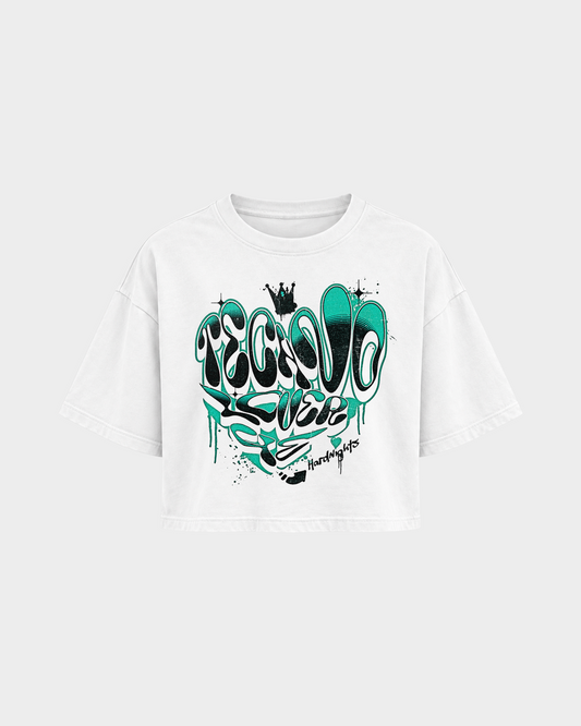 Techno lover 4ever – Crop Top in Weiß – Vorderansicht