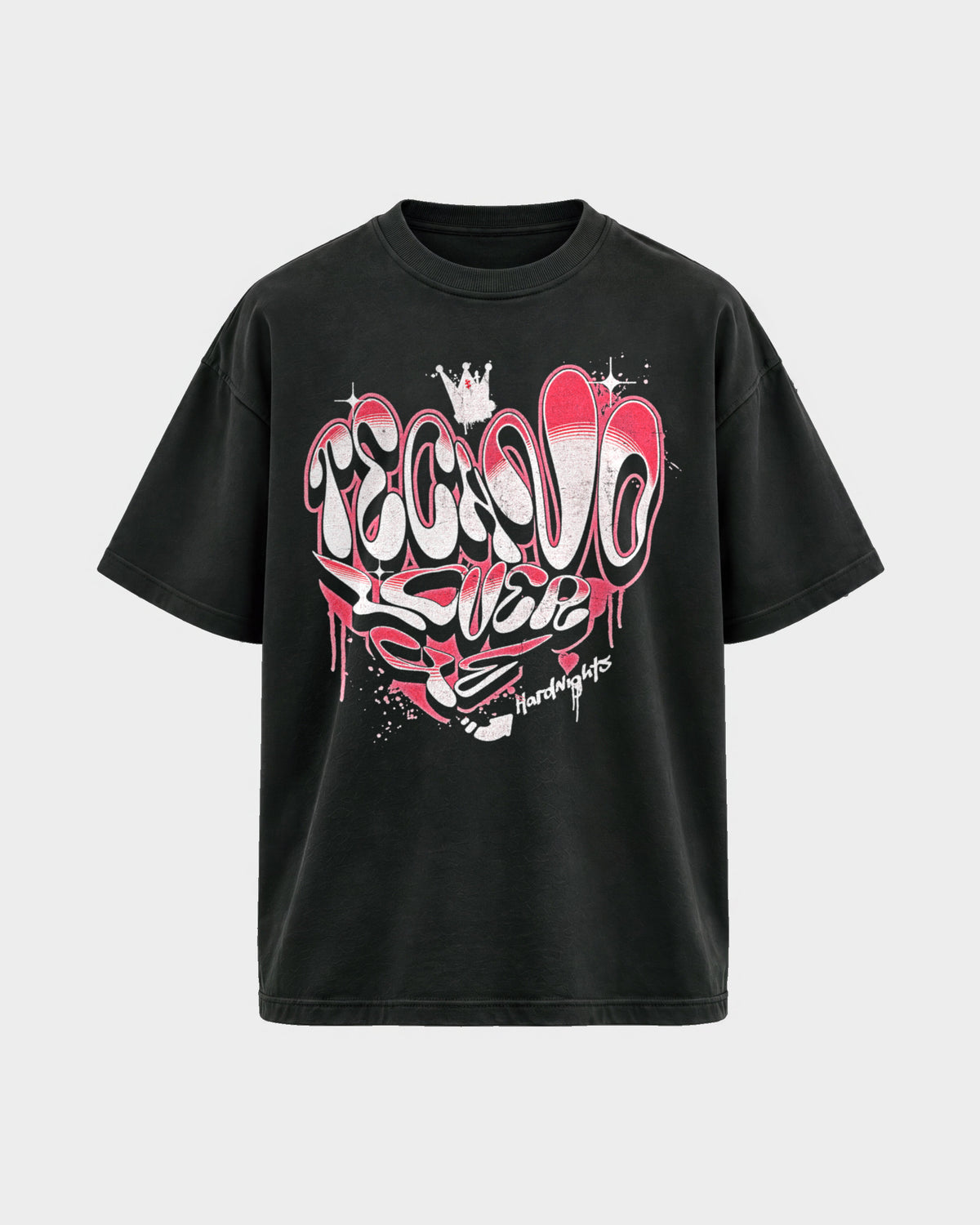 Techno lover 4ever – Oversized Shirt in Schwarz, Frontprint – Hard Nights