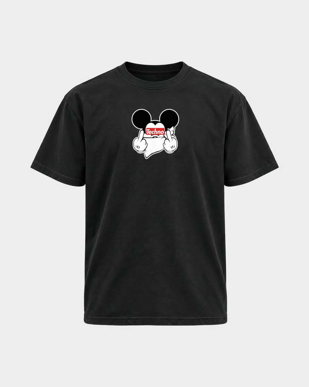 Techno Mouse – Basic Shirt in Schwarz, Frontprint – Hard Nights