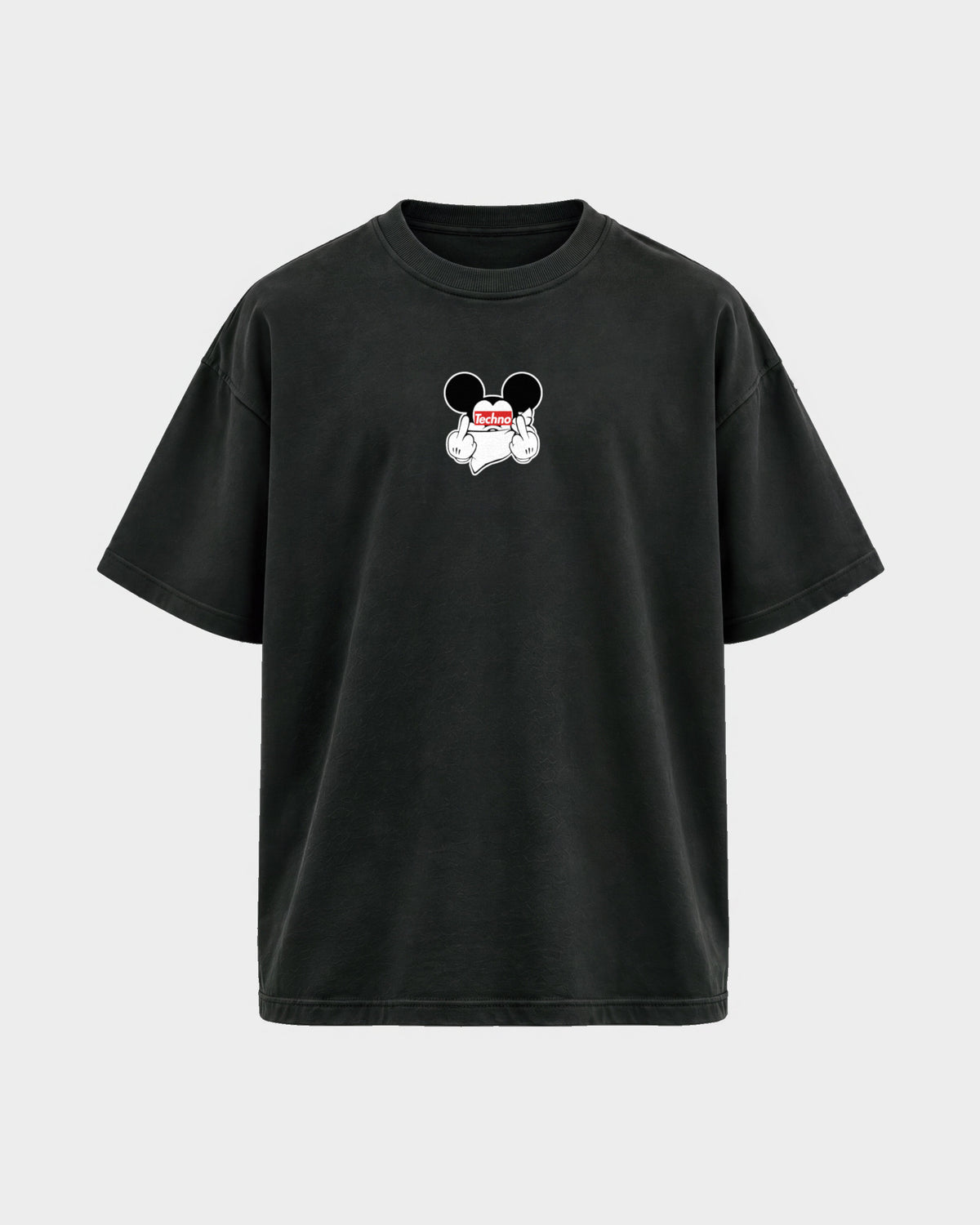 Techno Mouse – Oversized Shirt in Schwarz, Frontprint – Hard Nights