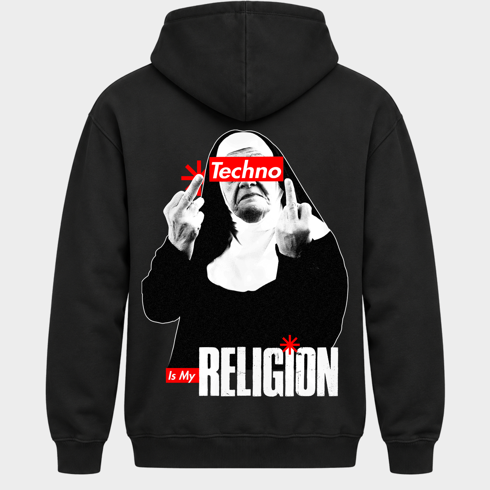 Techno Nun – Basic Hoodie in Jet Black – Rückansicht