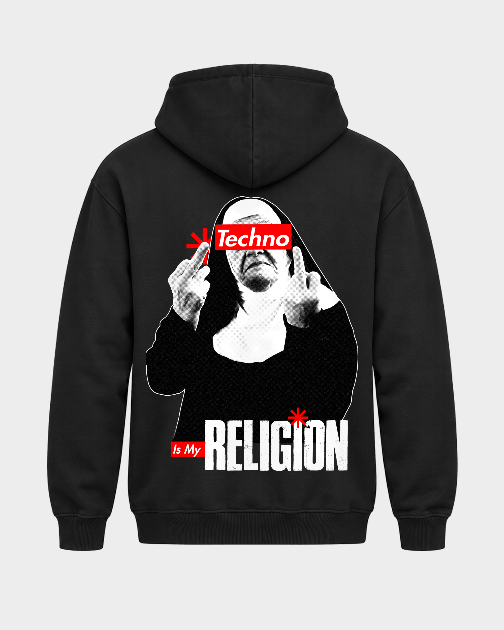 Techno Nun – Basic Hoodie in Jet Black – Rückansicht