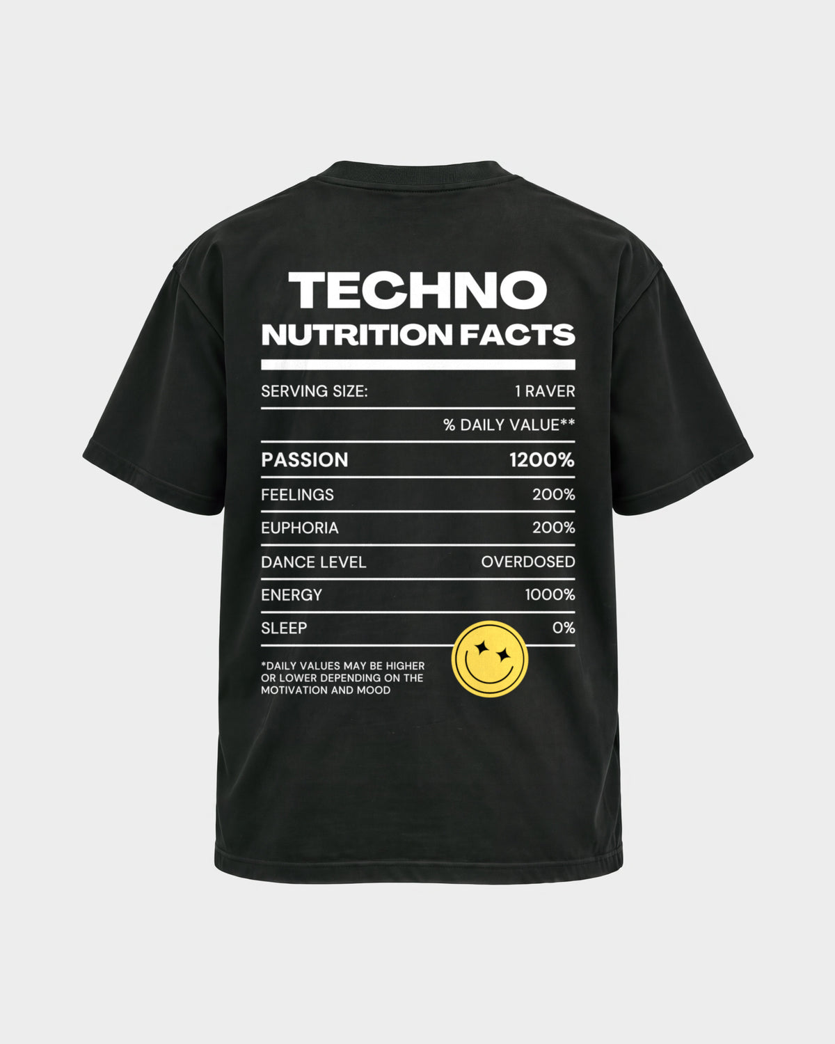 Techno Nutrition Facts – Basic Shirt in Schwarz, Rückenprint – Hard Nights