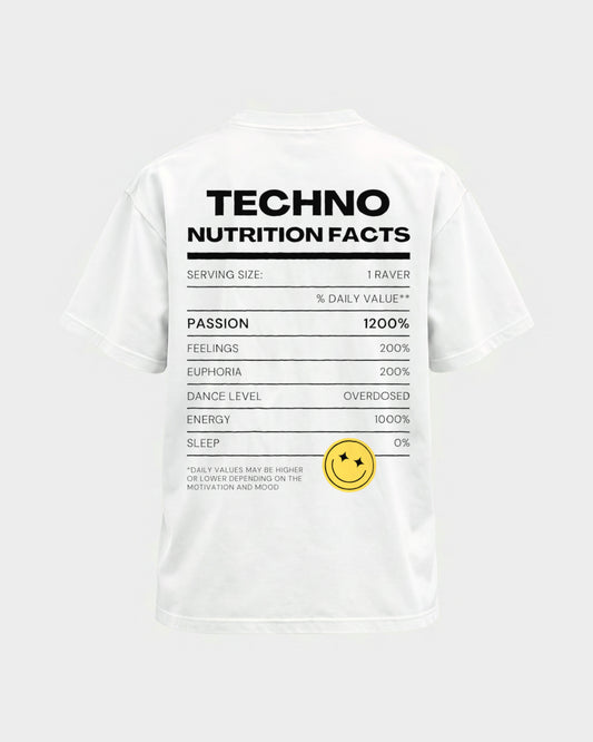 Techno Nutrition Facts – Basic Shirt in Weiß, Rückenprint – Hard Nights