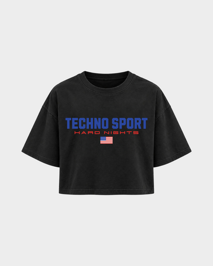 Techno Sport – Crop Top in Schwarz – Vorderansicht