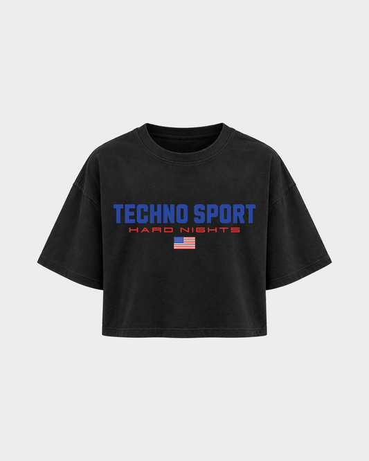 Techno Sport – Crop Top in Schwarz – Vorderansicht