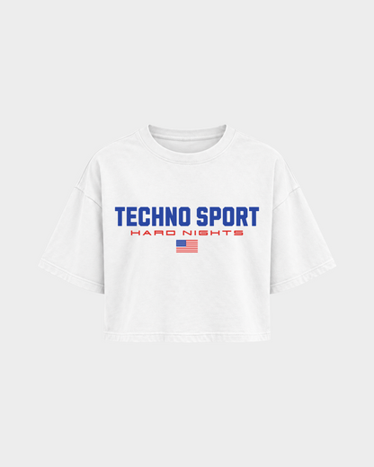 Techno Sport – Crop Top in Weiß – Vorderansicht