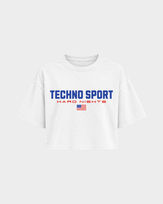 Techno Sport – Crop Top in Weiß – Vorderansicht