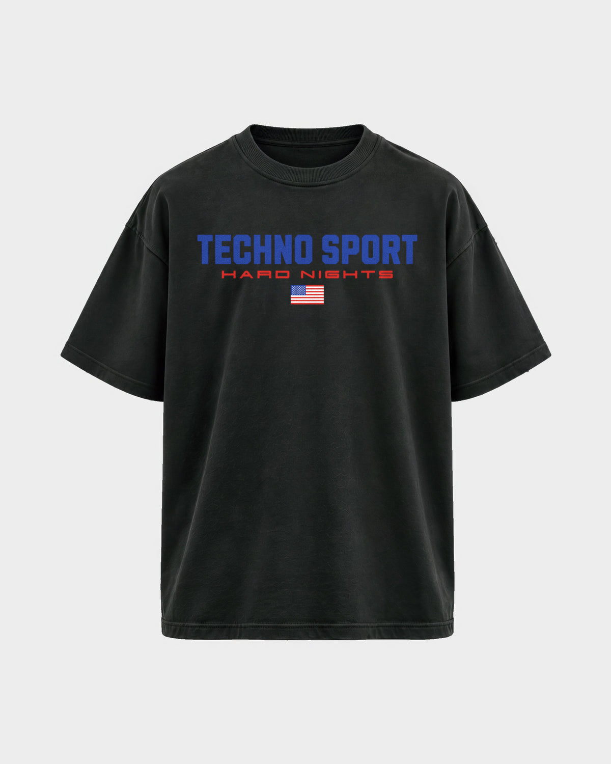 Techno Sport – Oversized Shirt in Schwarz, Frontprint – Hard Nights
