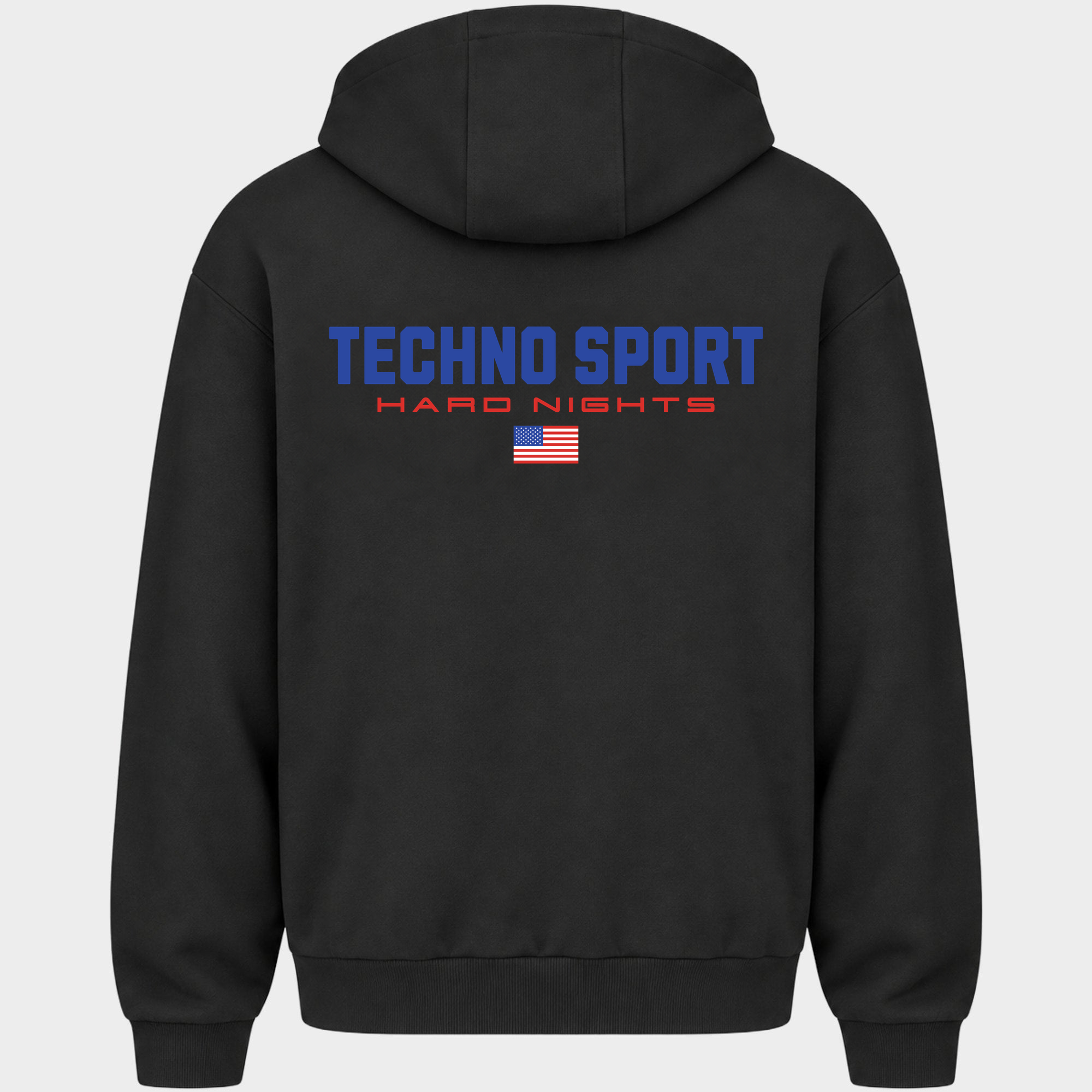 Techno Sport – Zipper Hoodie in Schwarz – Rückansicht