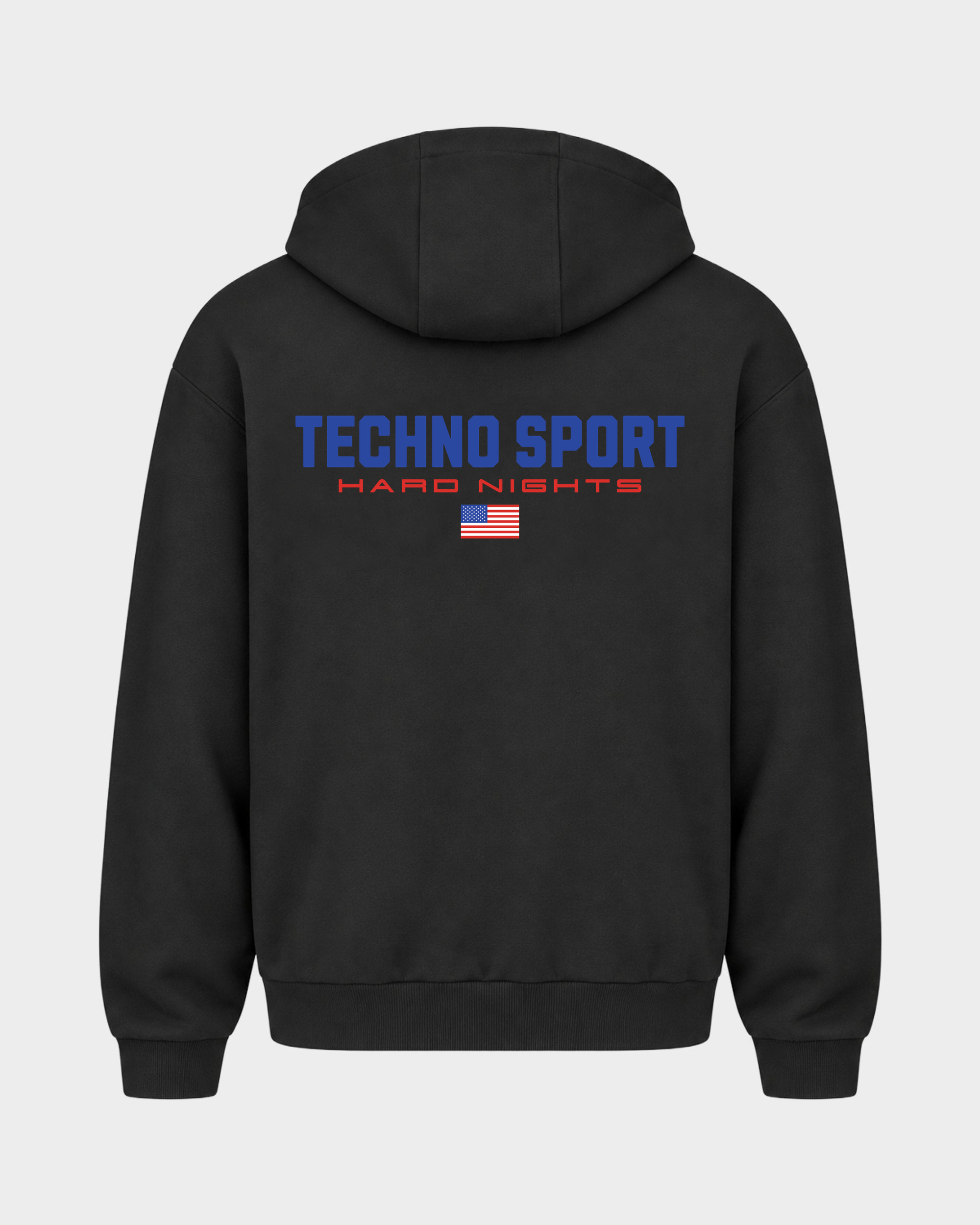 Techno Sport – Zipper Hoodie in Schwarz – Rückansicht