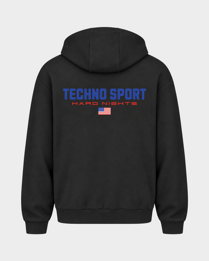 Techno Sport – Zipper Hoodie in Schwarz – Rückansicht