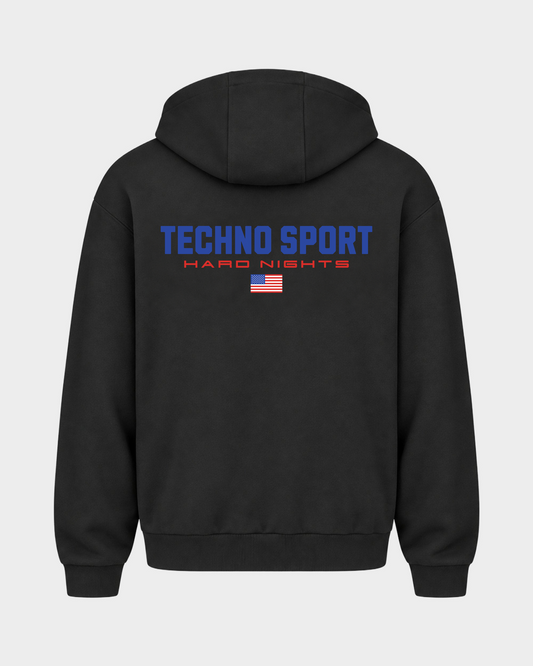 Techno Sport – Zipper Hoodie in Schwarz – Rückansicht