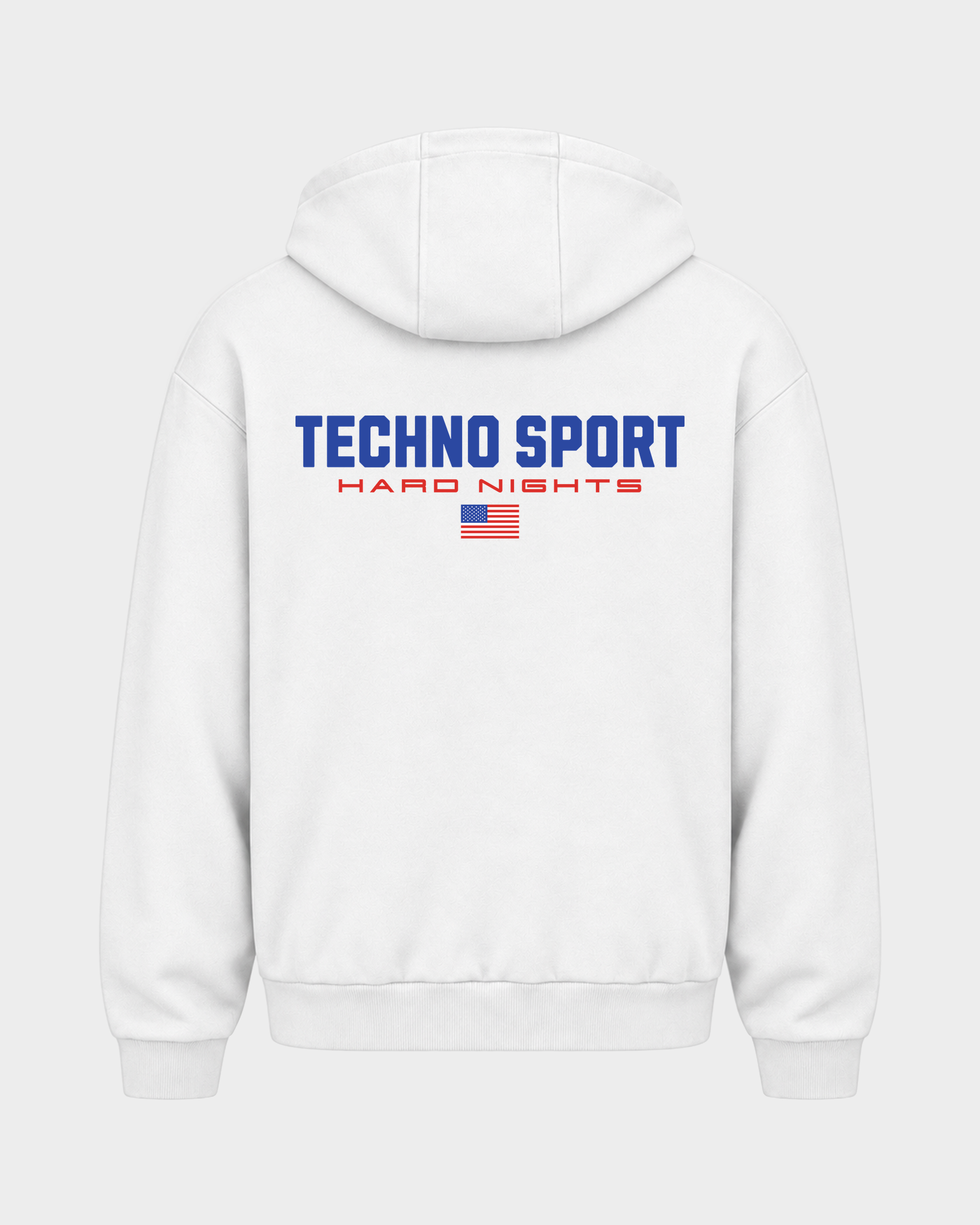 Techno Sport – Zipper Hoodie in Weiß – Rückansicht