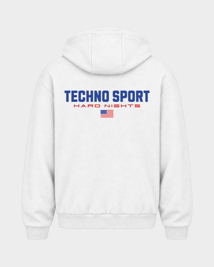 Techno Sport – Zipper Hoodie in Weiß – Rückansicht