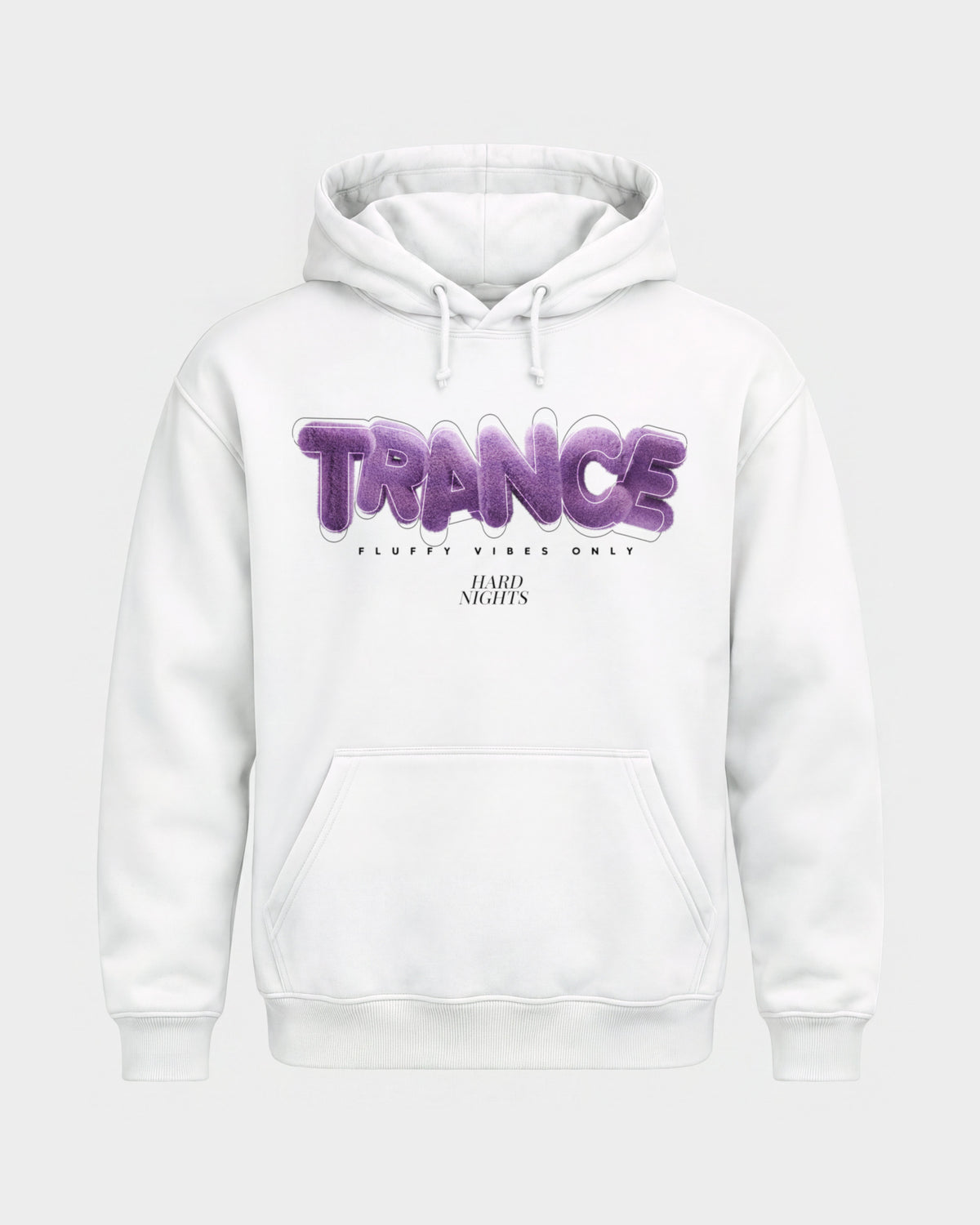 Trance – Basic Hoodie in Weiß, Frontprint – Hard Nights