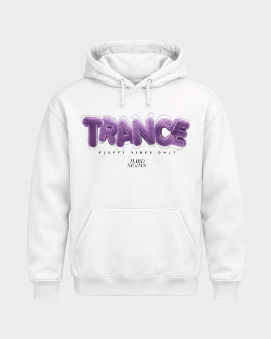 Trance – Basic Hoodie in Weiß, Frontprint – Hard Nights