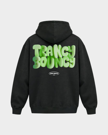 Trance Bouncy Green – Oversized Hoodie in Schwarz, Rückenprint – Hard Nights