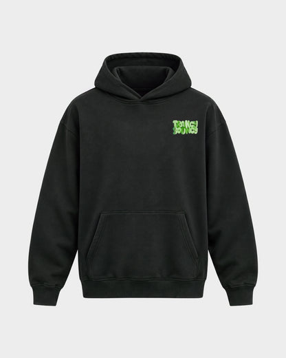 Trance Bouncy Green – Oversized Hoodie in Schwarz, Frontprint – Hard Nights