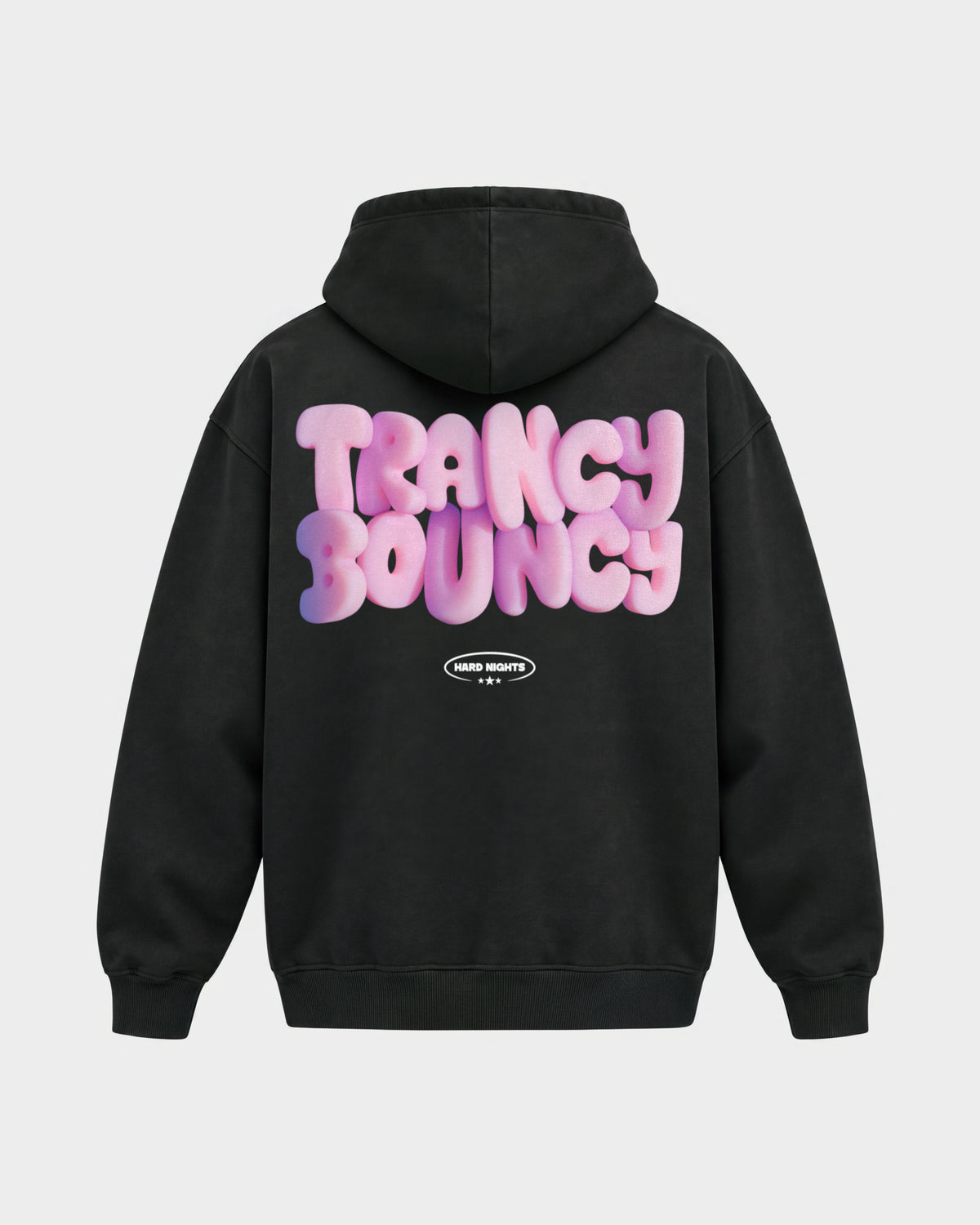 Trance Bouncy Pink – Oversized Hoodie in Schwarz, Rückenprint – Hard Nights