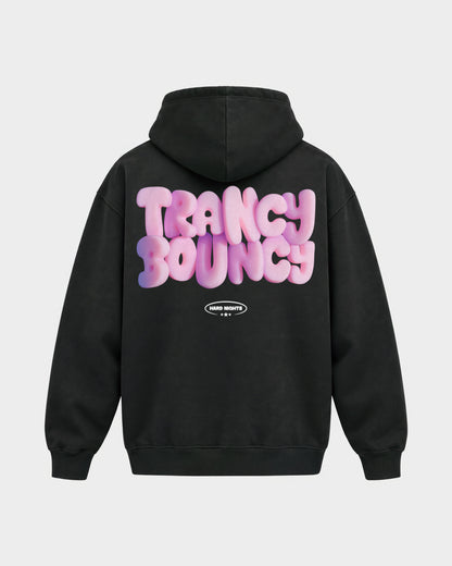 Trance Bouncy Pink – Oversized Hoodie in Schwarz, Rückenprint – Hard Nights