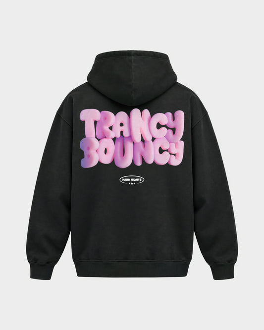 Trance Bouncy Pink – Oversized Hoodie in Schwarz, Rückenprint – Hard Nights