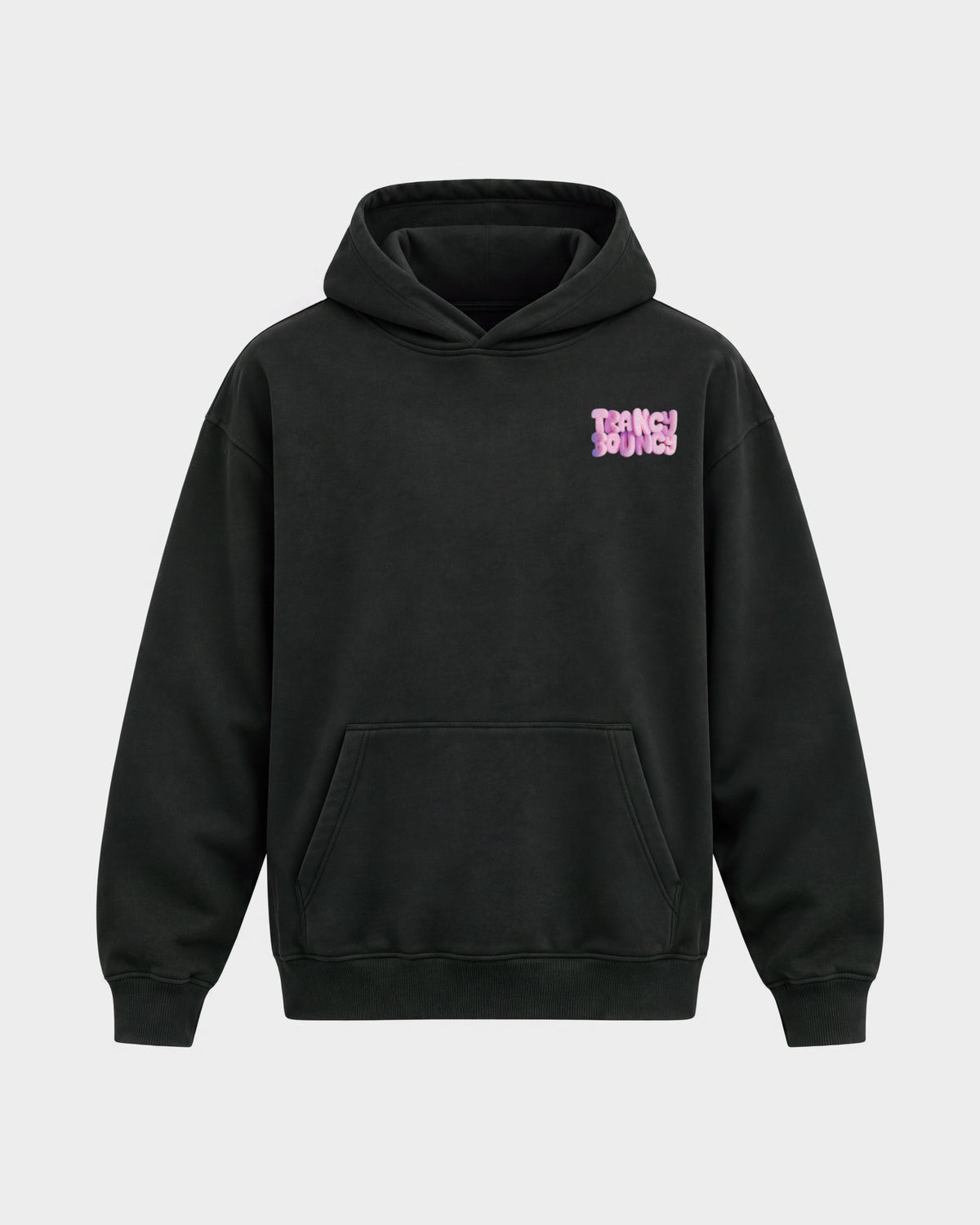 Trance Bouncy Pink – Oversized Hoodie in Schwarz, Frontprint – Hard Nights