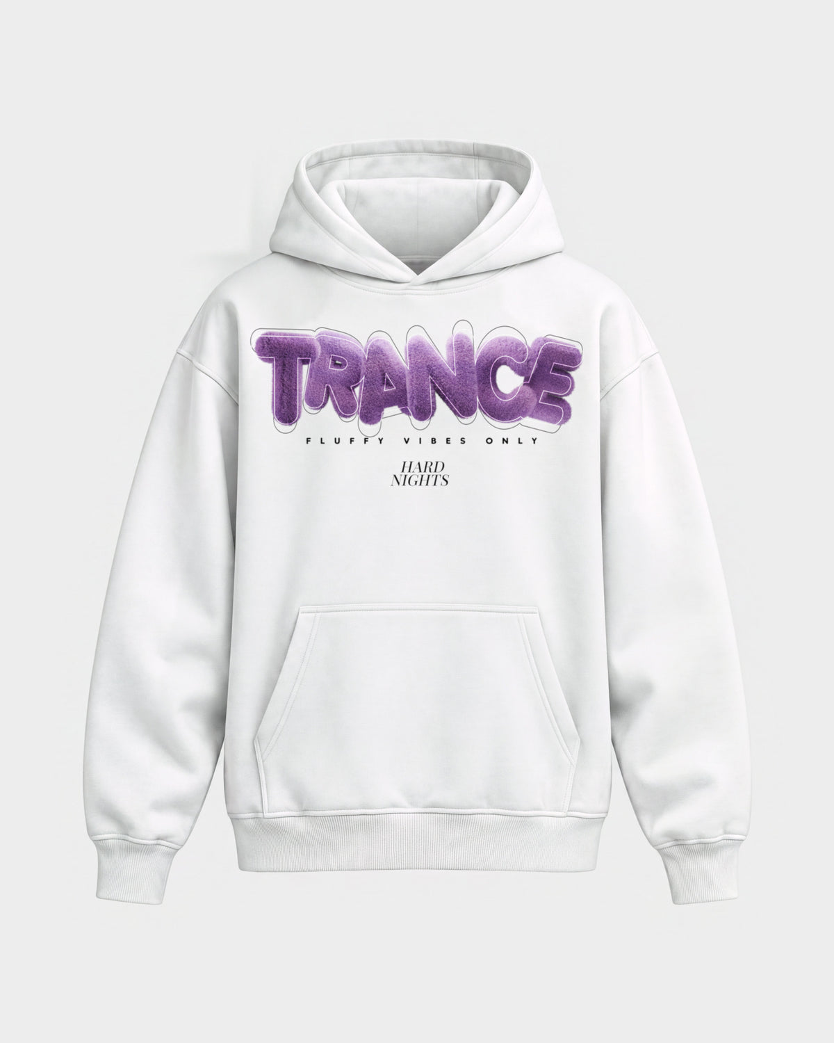 Trance – Oversized Hoodie in Weiß, Frontprint – Hard Nights