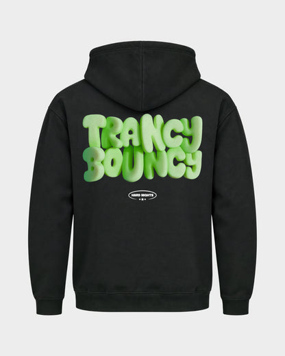Trancy Bouncy Green – Basic Hoodie in Schwarz, Rückenprint – Hard Nights