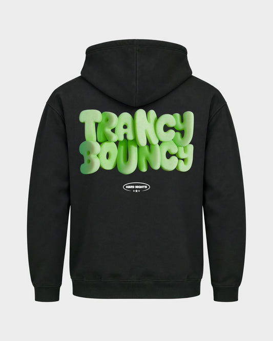 Trancy Bouncy Green – Basic Hoodie in Schwarz, Rückenprint – Hard Nights
