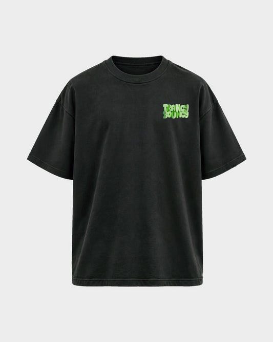 Trancy Bouncy Green – Oversized Shirt in Schwarz, Frontprint – Hard Nights