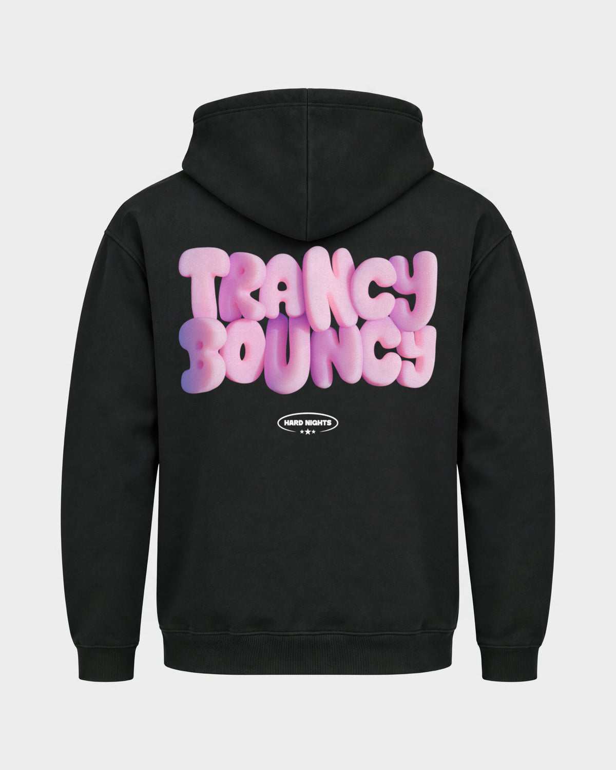 Trancy Bouncy Pink – Basic Hoodie in Schwarz, Rückenprint – Hard Nights