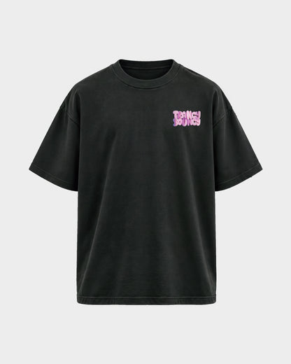 Trancy Bouncy Pink – Oversized Shirt in Schwarz, Frontprint – Hard Nights