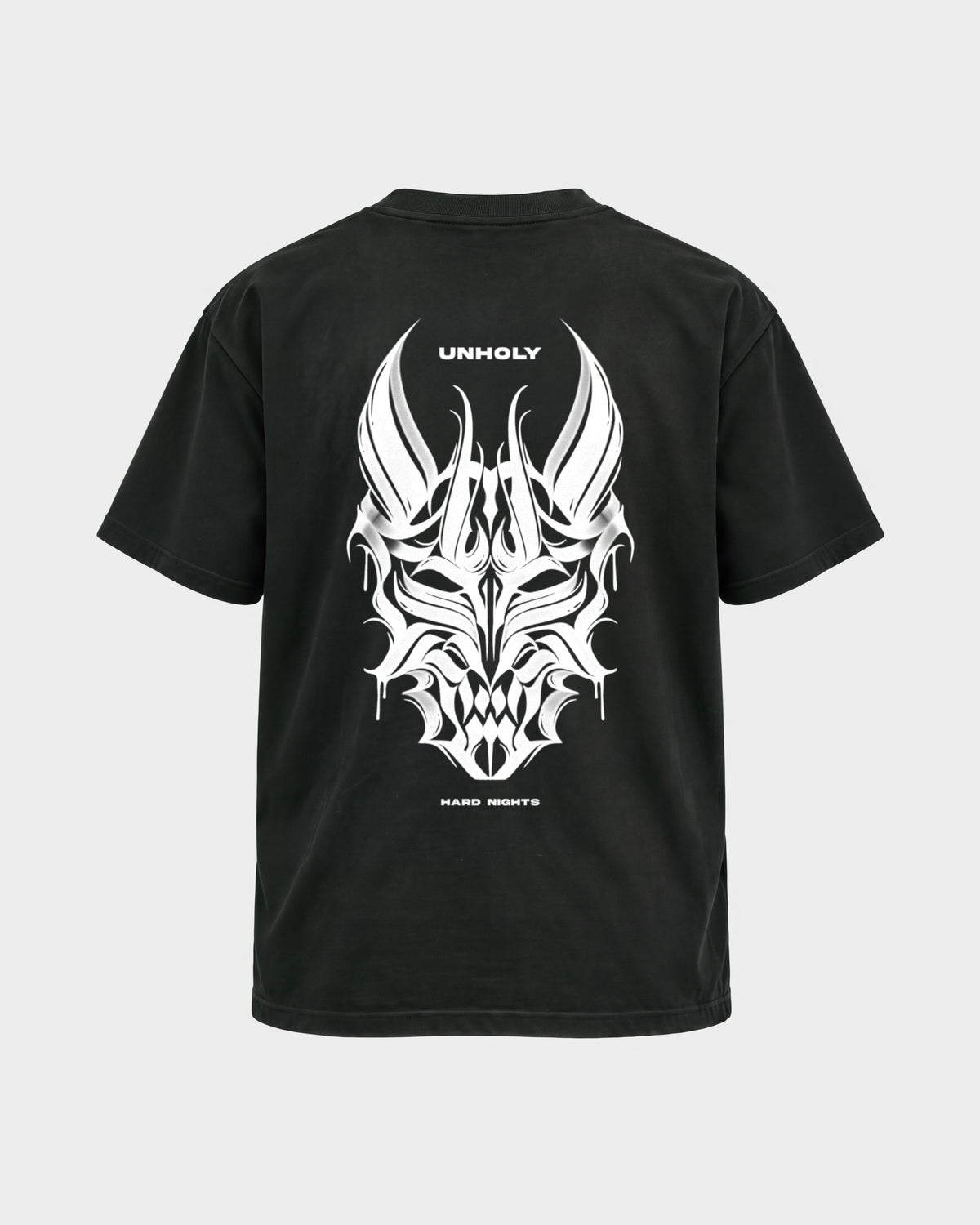 Unholy – Basic Shirt in Schwarz, Rückenprint – Hard Nights