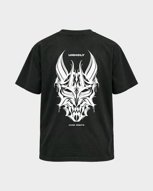 Unholy – Basic Shirt in Schwarz, Rückenprint – Hard Nights