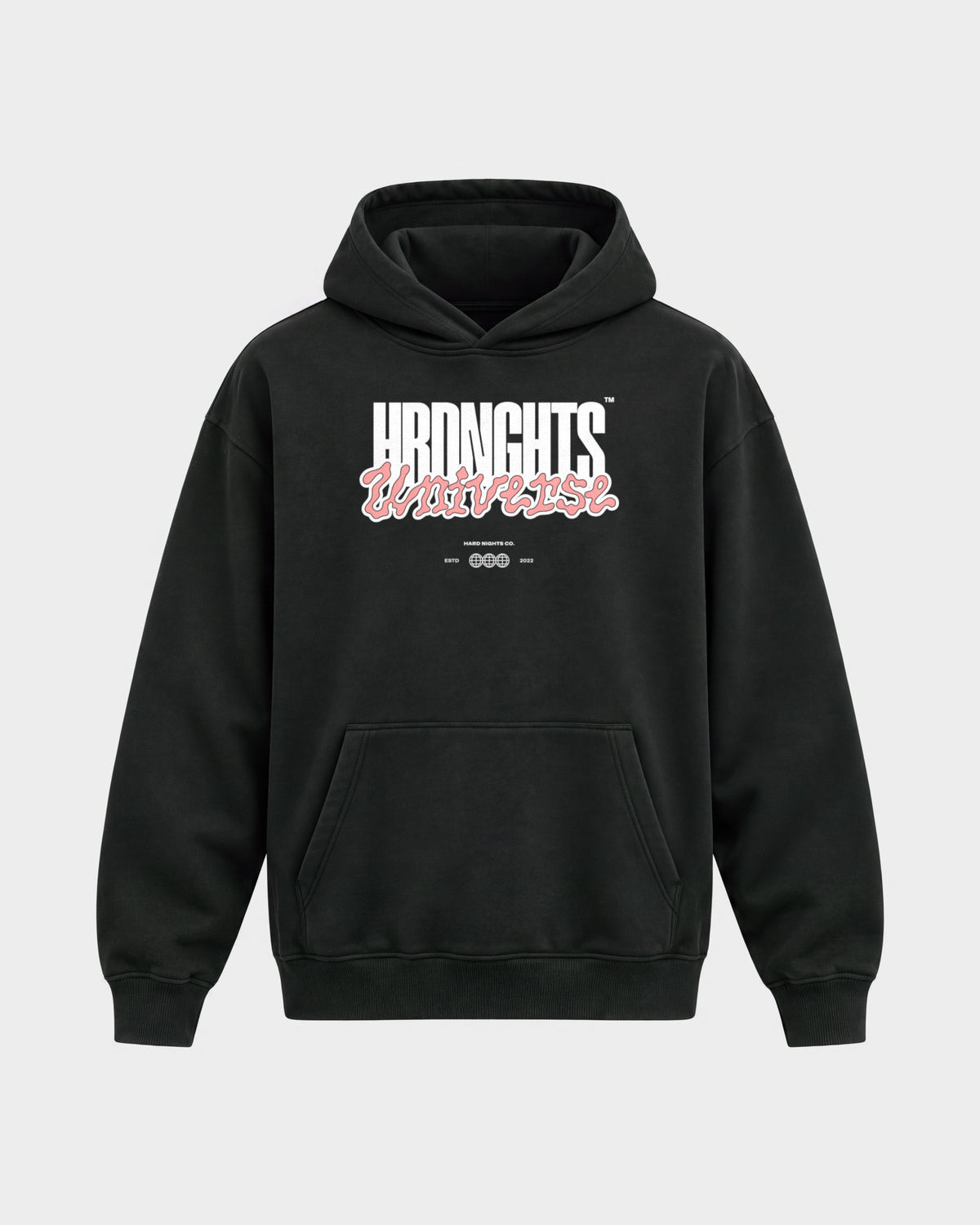 Universe – Oversized Hoodie in Schwarz, Frontprint – Hard Nights
