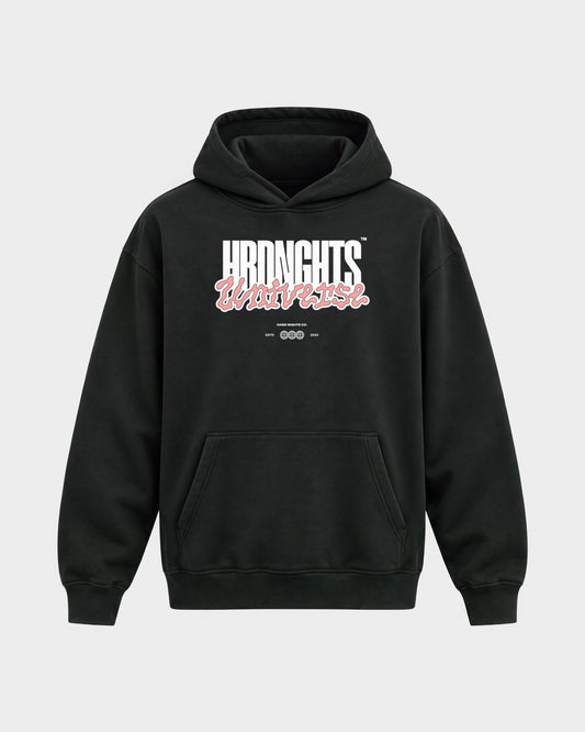 Universe – Oversized Hoodie in Schwarz, Frontprint – Hard Nights