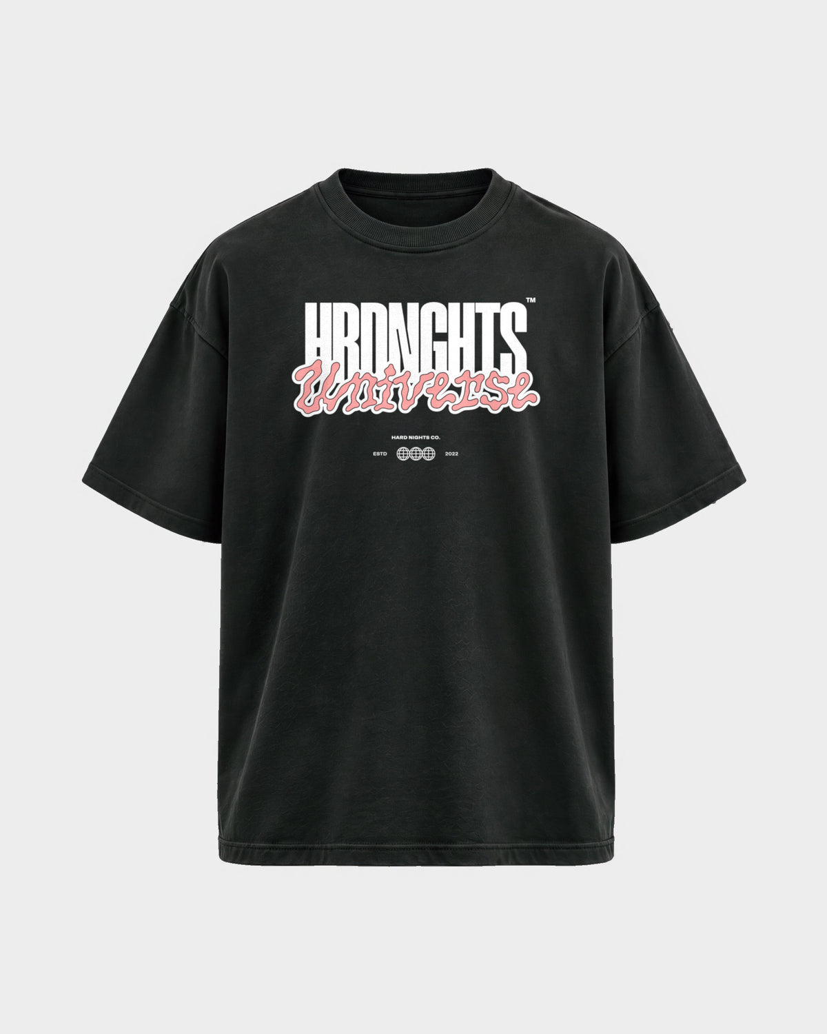 Universe – Oversized Shirt in Schwarz, Frontprint – Hard Nights