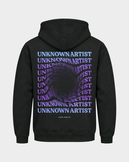 Unknown Artist Hole – Basic Hoodie in Schwarz, Rückenprint – Hard Nights