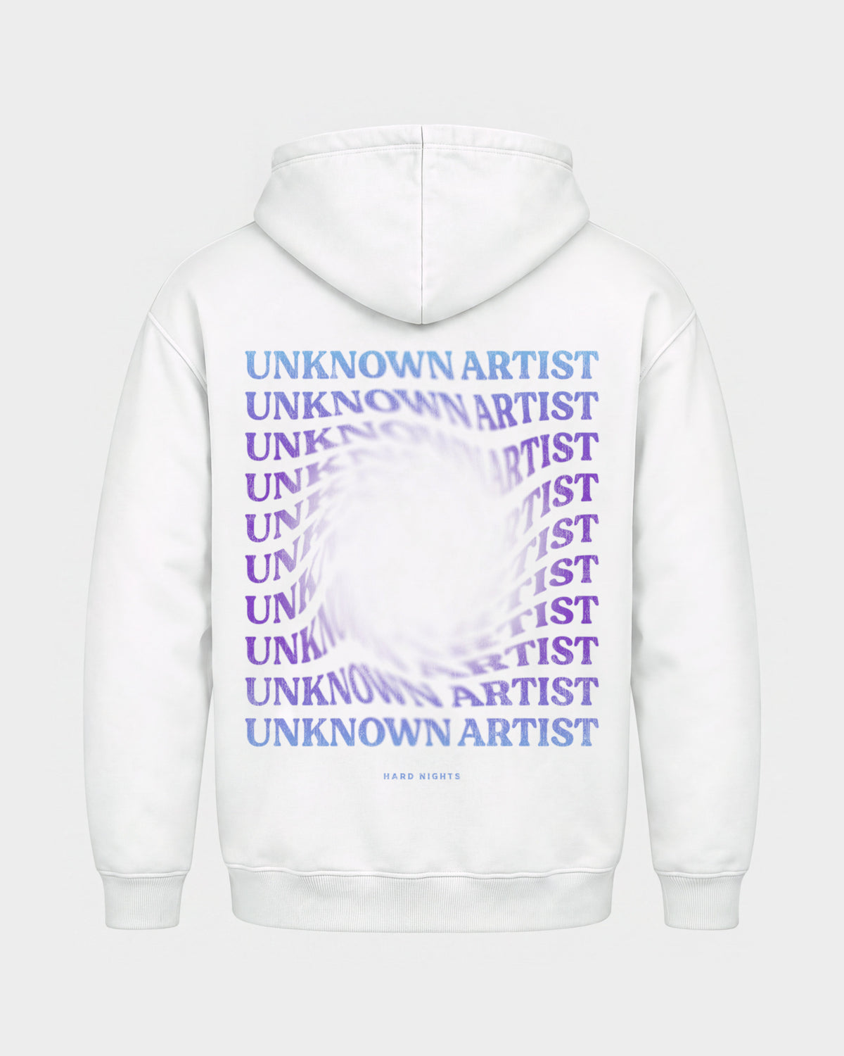 Unknown Artist Hole – Basic Hoodie in Weiß, Rückenprint – Hard Nights