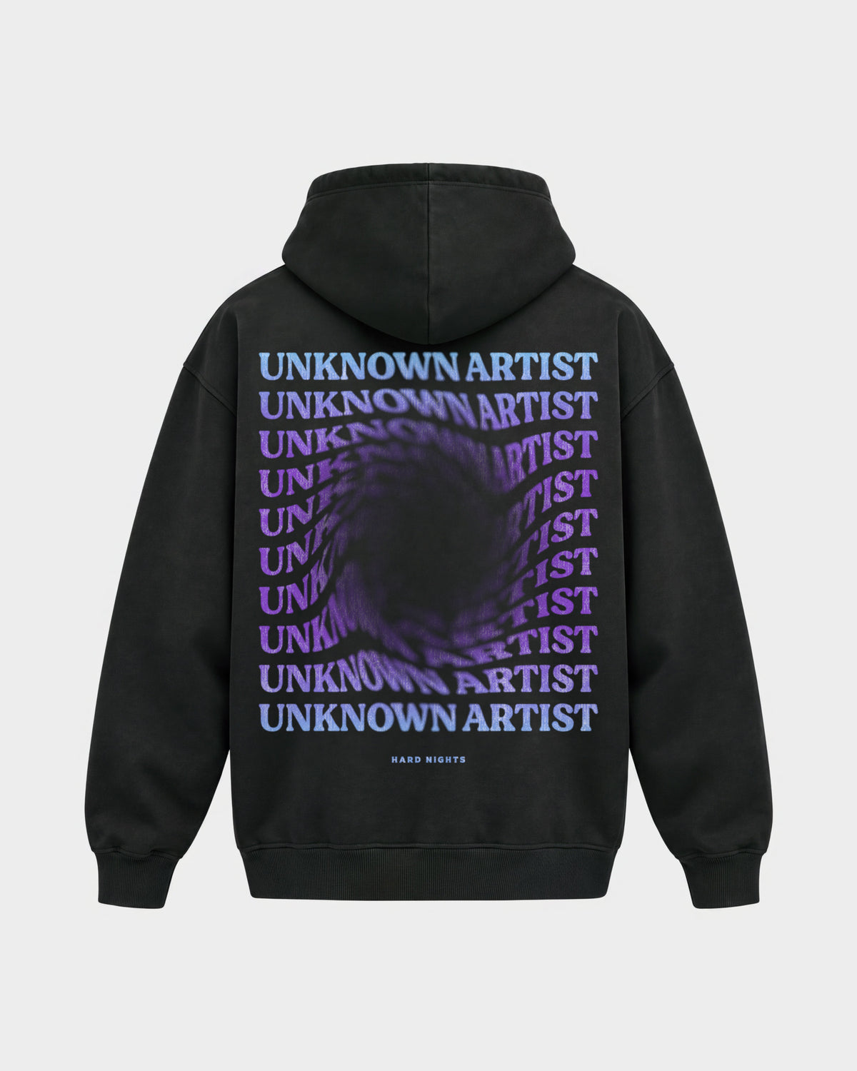 Unknown Artist Hole – Oversized Hoodie in Schwarz, Rückenprint – Hard Nights