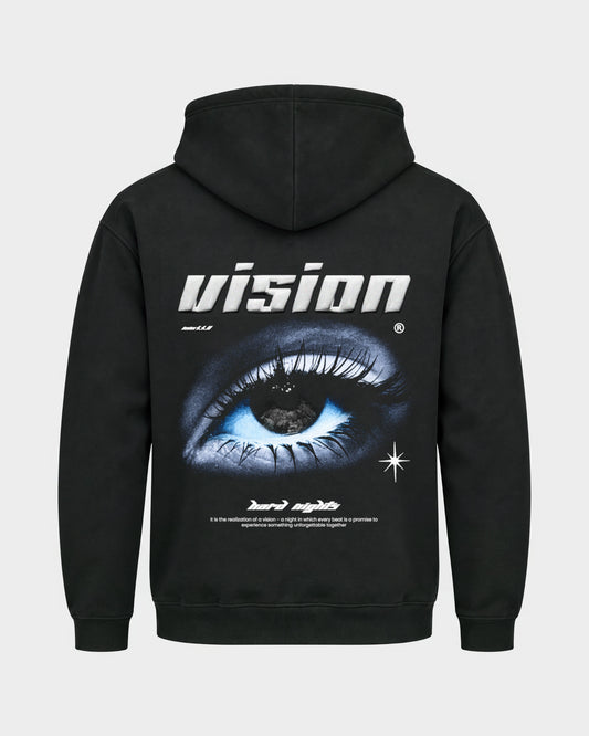 Vision – Basic Hoodie in Schwarz, Rückenprint – Hard Nights