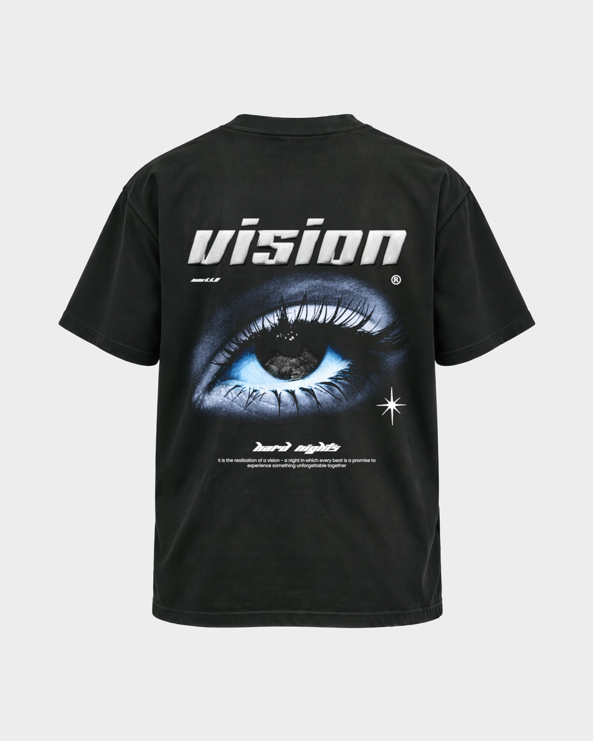 Vision – Basic Shirt in Schwarz, Rückenprint – Hard Nights