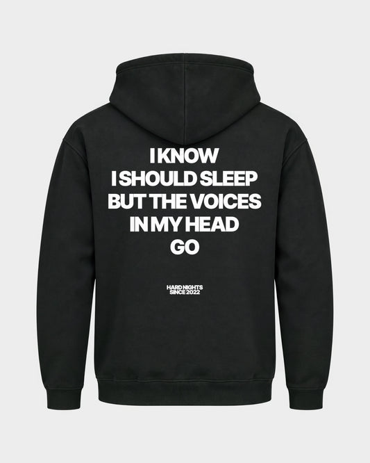 Voices in my head – Basic Hoodie in Schwarz, Rückenprint – Hard Nights