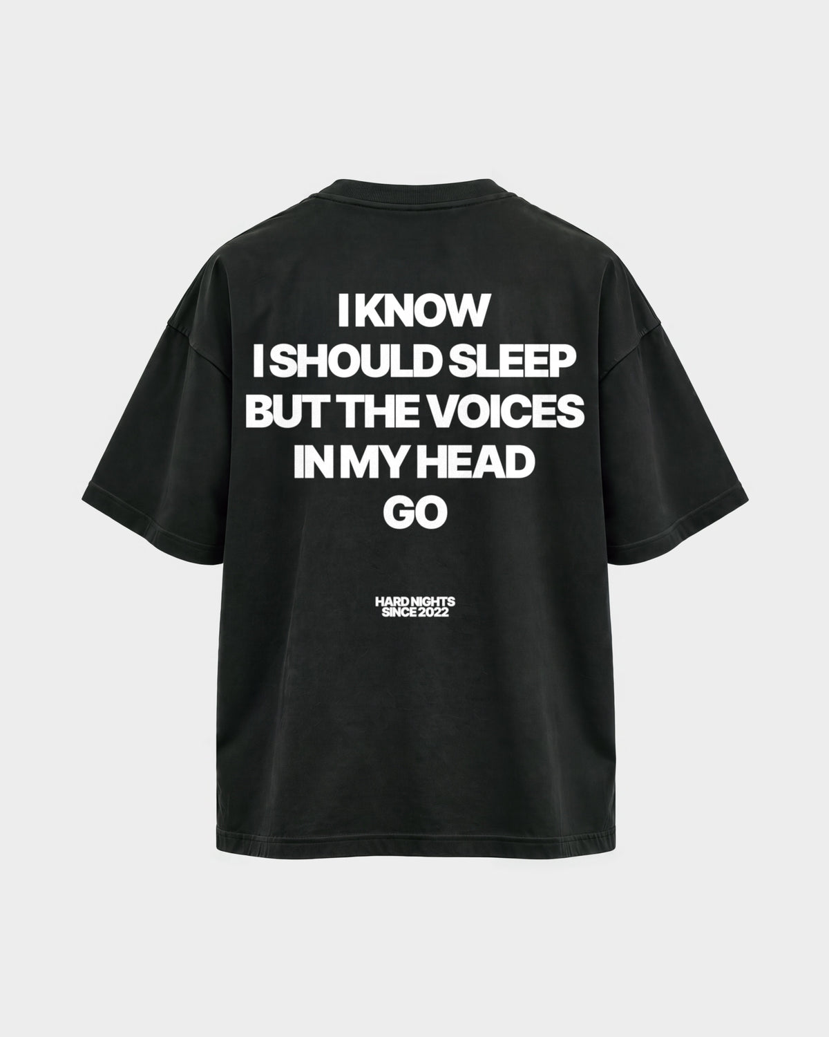 Voices in my head – Oversized Shirt in Schwarz, Rückenprint – Hard Nights