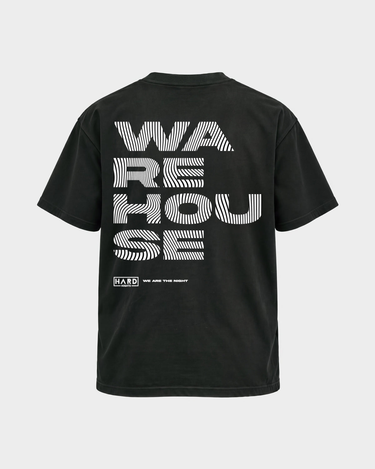 Warehouse – Basic Shirt in Schwarz, Rückenprint – Hard Nights