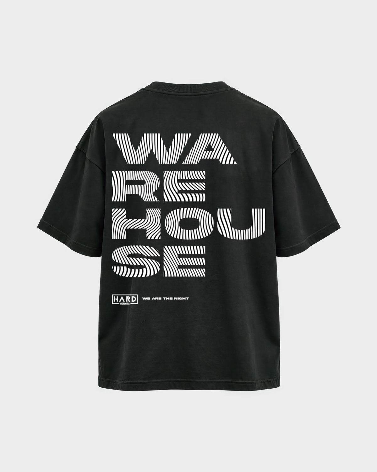 Warehouse – Oversized Shirt in Schwarz, Rückenprint – Hard Nights