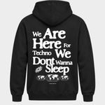 We are here for techno – Basic Hoodie in Jet Black – Rückansicht
